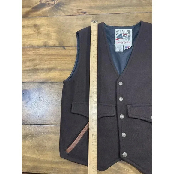 Schaefer Outfitter Men's Brown Leather Trim Wool Blend Vest Sz M Style 825 USA - Picture 4 of 7